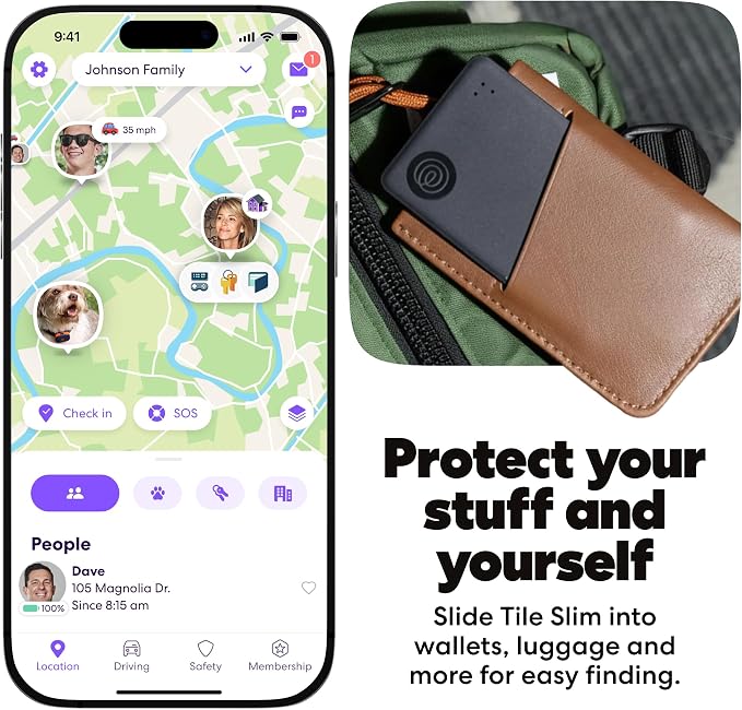 Tile by Life360 Slim - Wallet Finder, Bluetooth Tracker and Item Locator for Luggage Tags, Passports and More. Both iOS and Android Compatible. Phone Finder. 2-Pack (Black)