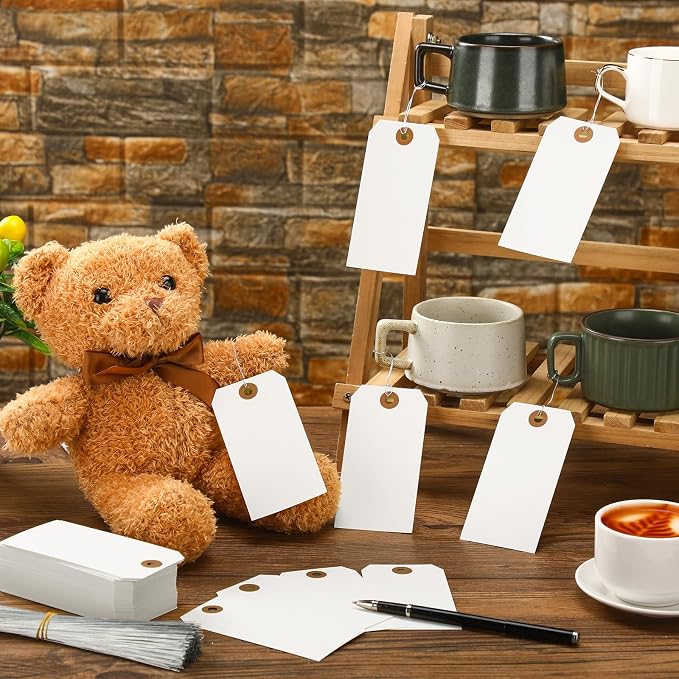 Sayglossy 1000 Pcs Blank Manila Shipping Tags with Wire 4 3/4" x 2 3/8" Paper Hang Luggage White Price Asset Gift Label Tags