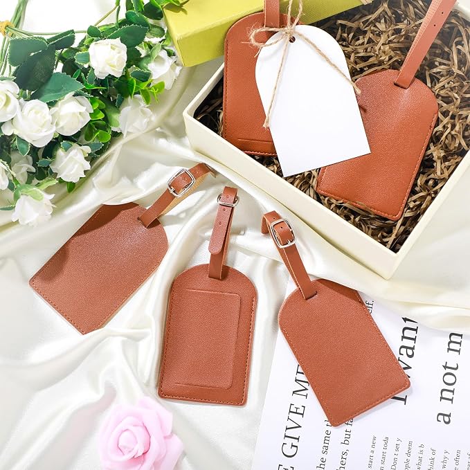 Amylove 48 Sets Leather Luggage Tags Bulk Wedding Favors Luggage Tags for Guests Bridal Gifts Wedding Bridal Shower Gift PU Leather with Name ID Card Tag for Guests