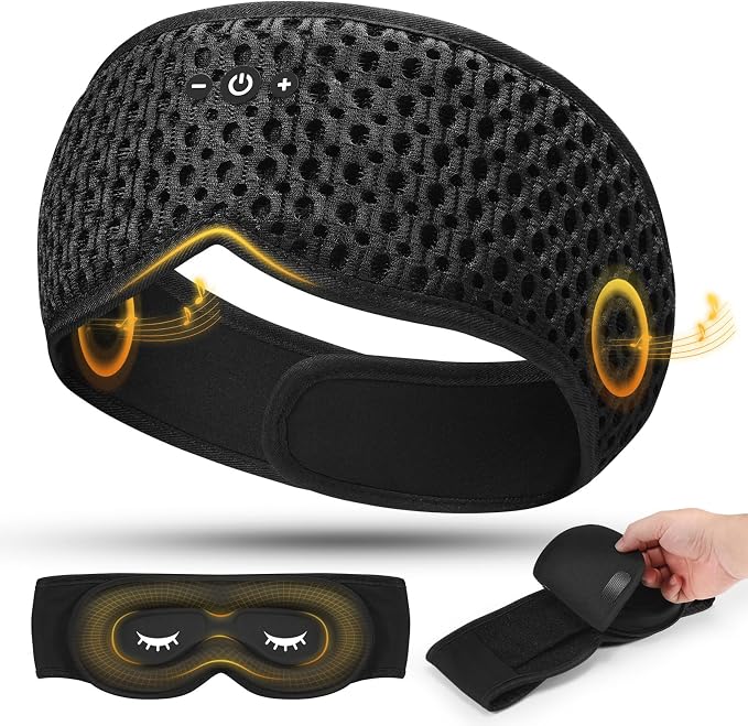 Bluetooth Sleep Mask Sleep Headphones Integrated Adjustable Size Eye Mask | Stereo Speakers, Detachable & Washable 3D Contoured Eye Mask, Perfect for Men/Women/Teens Sleeping Gifts