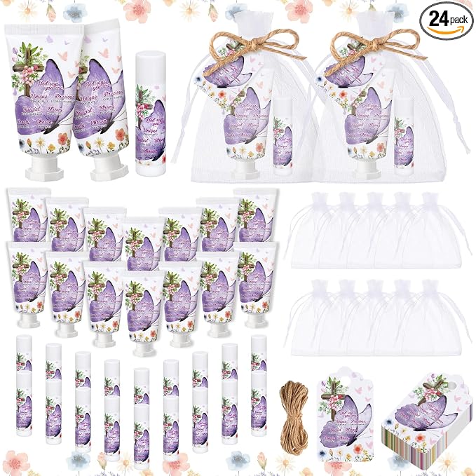 24 Sets Christian Graduation Gifts Hand Cream and Lip Balm Bulk Teacher Appreciation Gifts Bible Verse Thank You Cards with Organza Bag for Graduation Supplies(Religion)