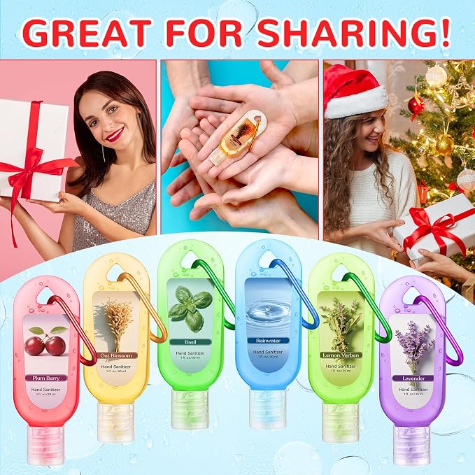 24 Pack Scented Hand Sanitizers Keychain Gift Lavender Mini Hand Sanitizer Gel Bulk 1 oz Travel Size Colorful with Keychain Set Thank You Gift for Teacher Nurse Coworker Graduation Party