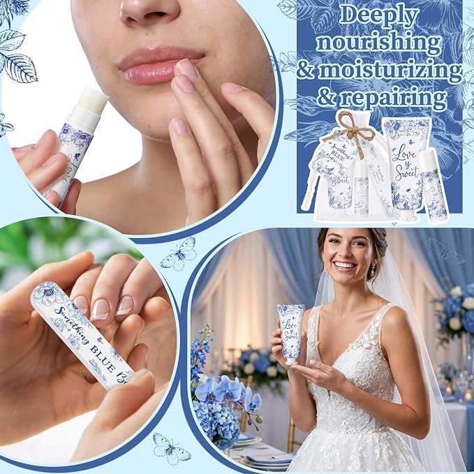 Leelosp 24 Sets Something Blue Before I Do Bridal Shower Hand Cream Lip Balm Nail File Gift Bulk Blue Floral Wedding Favors Travel Size Thank You Gifts Set Bridal Shower Favors for Guests