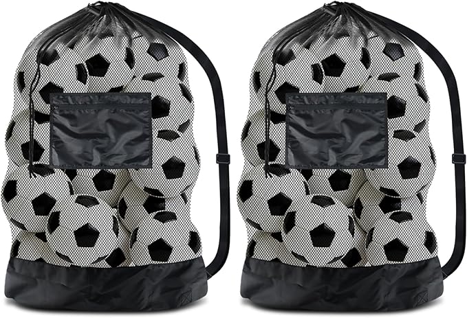 BROTOU Extra Large Soccer Ball Net Bag, 40" x 30" Drawstring Mesh Ball Bag with Zipper Pocket, Sports Equipment Bag for Gym, Cloth, Beach, Swimming Gears