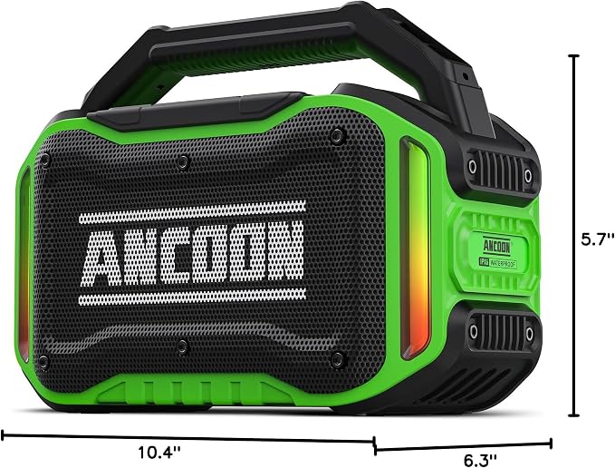 ANCOON Speakers Bluetooth Wireless: 80W(Peak) Loud Speaker with Bass, 20H Playtime, IPX6 Waterproof, Large Jobsite Speakers for Work, Outdoor, Workshop, Garage, Portable Speaker with TWS (Green)