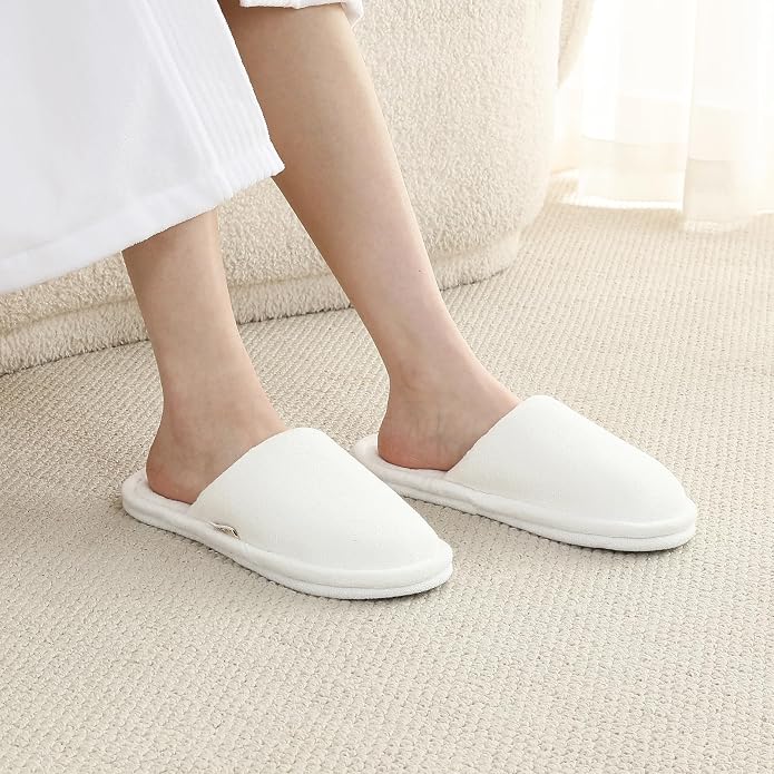 3 Pairs Closed-Toe Cotton Terry House Slippers, Comfortable Washable Indoor Slippers for Women, Portable Foldable for Guest, Travel, Hotel and Spa