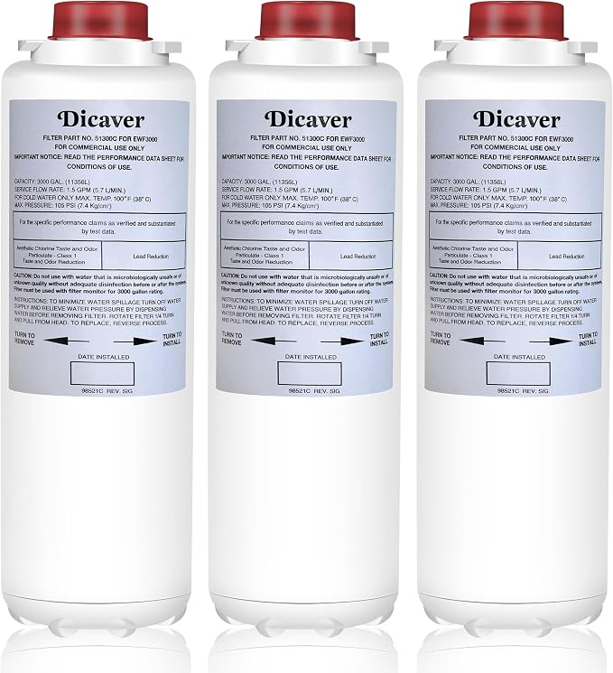 51300C Filters 9", Replacement for Elkay 51300C EWF3000 Filter NSF/ANSI 42 Certified, Compatible with Ezh2o Filter Replacement Bottle Stations,High Capacity 51300C 3000 Gallon(No Chip)Pack of 3