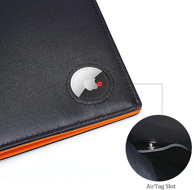 Polare Luxury RFID Blocking Leather Passport Holder Travel Wallet For Men and Women (Black/Brown with AirTag Slot)