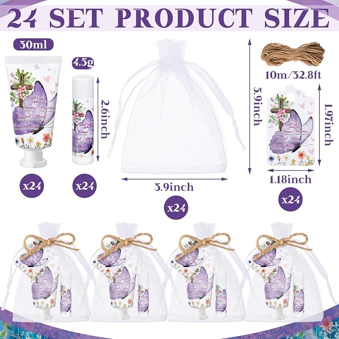 24 Sets Christian Graduation Gifts Hand Cream and Lip Balm Bulk Teacher Appreciation Gifts Bible Verse Thank You Cards with Organza Bag for Graduation Supplies(Religion)