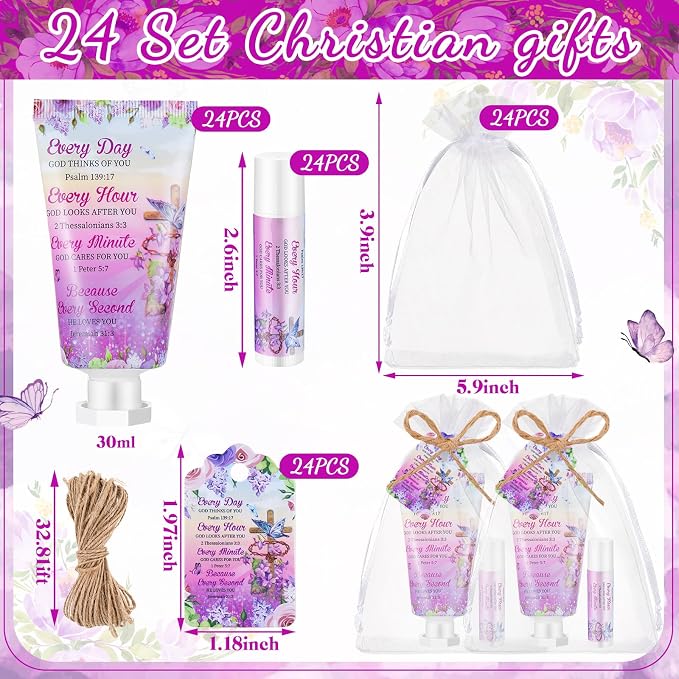 24 Sets Christian Graduation Gifts Hand Cream and Lip Balm Bulk Teacher Appreciation Gifts Bible Verse Thank You Cards with Organza Bag for Graduation Supplies(Cross)