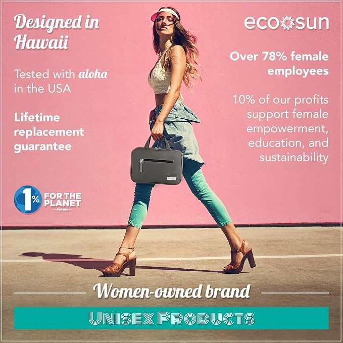 Eco Sun Hanging Travel Toiletry Bag — Designed in Hawaii — Water-resistant Travel Organizer for Bathroom Accessories (Grey)