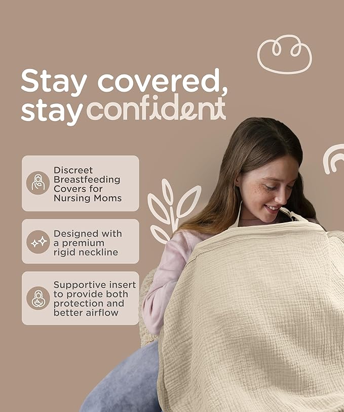 Kiddycare Nursing Cover, Muslin Cotton Privacy Nursing Covers, Gentle on Baby's Skin, Discreet Breastfeeding Covers for Nursing Moms, Breathable Nursing Cover Up for Breastfeeding Essentials (Cream)