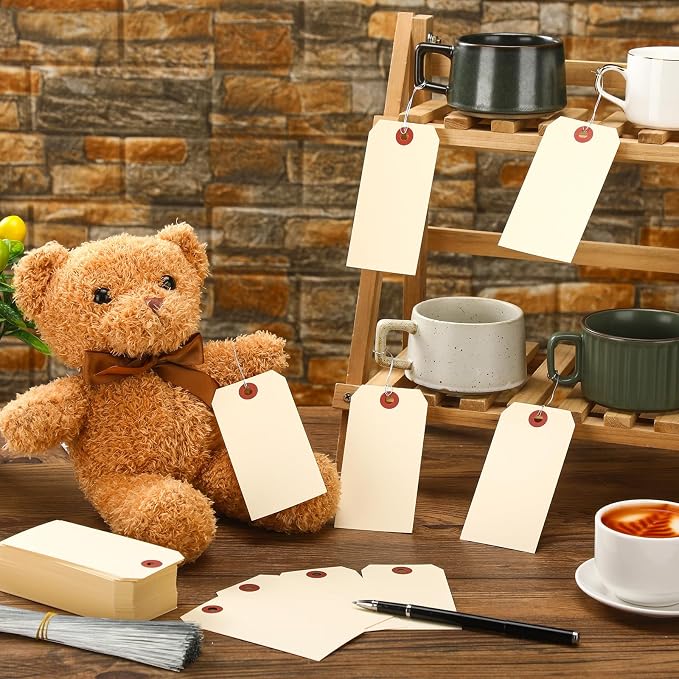 Sayglossy 1000 Pcs Blank Manila Shipping Tags with Wire 6 1/4" x 3 1/8" Yellow Paper Hang Luggage Price Asset Gift Label Tags