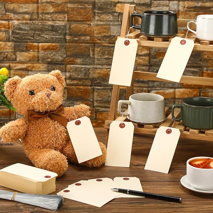 Sayglossy 1000 Pcs Blank Manila Shipping Tags with Wire 4 3/4" x 2 3/8" Yellow Paper Hang Luggage Price Asset Gift Label Tags