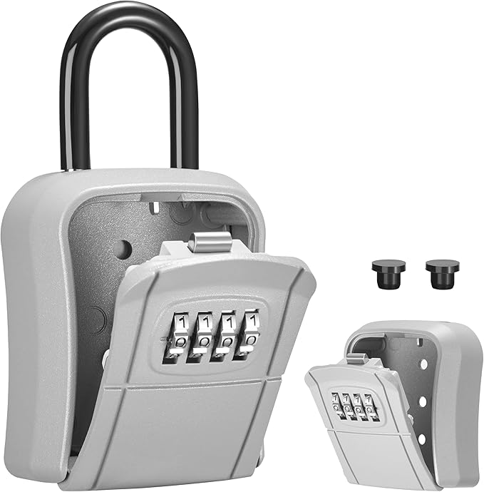 Puroma Key Lock Box, Portable Combination Lockbox Wall-Mounted Key Storage Box for House Keys, Resettable Code Safe Security Lock Box for Home, Office, Apartment Spare Key Storage (1 Pack, Silver)