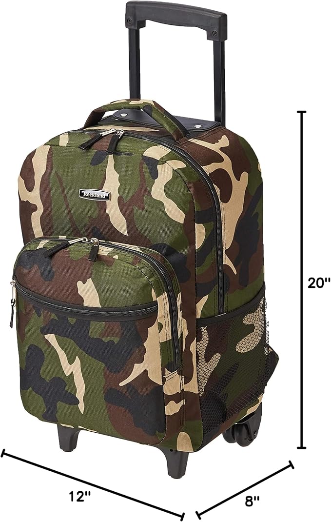 Rockland Double Handle 17" Rolling Backpack, Camo