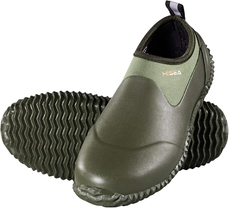 HISEA Unisex Garden Shoes, Waterproof Slip-On Rain Boots for Men and Women, Neoprene Rubber Rain Shoes Outdoor Ankle Booties for Gardening, Farming, Camping, Dog Walking, Car Wash, Lawn Care and Yard Work