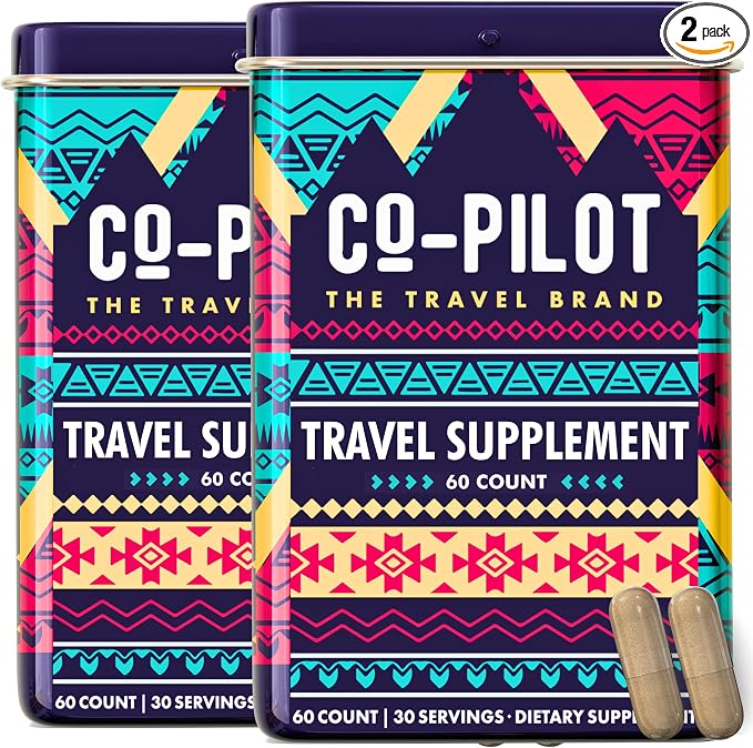 Supplement 2 Pack: Jet Lag Prevention + Ashwagandha, Rhodiola, D3+ for Immune Support, Energy, Digestive Health | Airplane Travel Essentials Multivitamin | Vegan | 120 Count