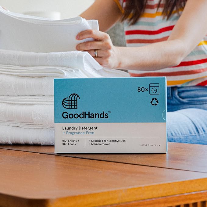 GoodHands Laundry Detergent Sheets – Tough on Stains, Gentle on Skin – Travel Size Laundry Detergent, Unscented, Eco-Friendly & Hypoallergenic – 2 Boxes (160 Loads)