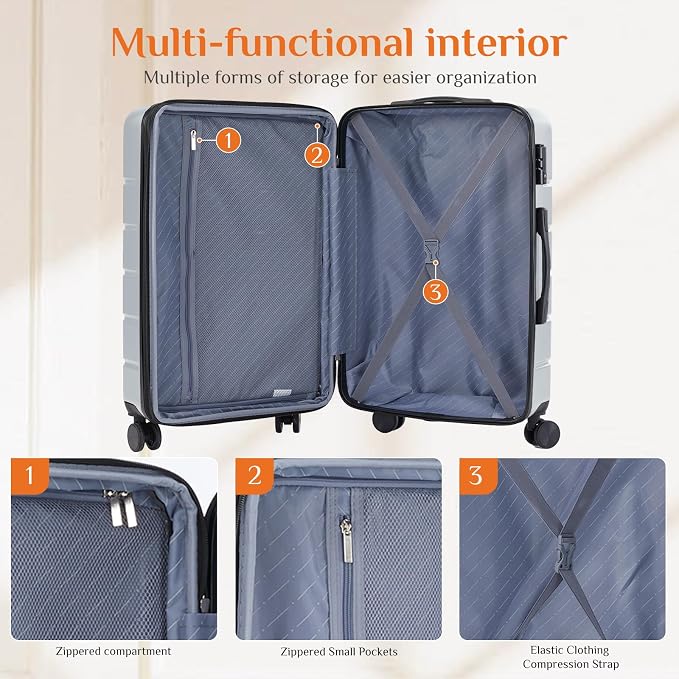 Sweetcrispy 28 Inch Carry on Luggage, Hard Shell ABS Suitcase with Double Spinner Wheels, Lightweight Expandable Rolling Suit Case with TSA Lock, Light Grey