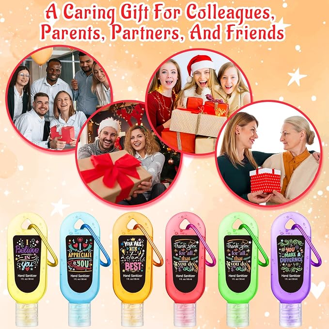 24 Pack Inspirational Scented Hand Sanitizers Keychain Gift Mini Hand Sanitizer Bulk 1 oz Travel Size Sanitizer Gel Thank You Gift for Teachers Women Team Coworker Graduation Party Favors