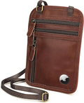 Polare Full Grain Leather Neck Wallet RFID Blocking Conceal Passport Holder Travel Pouch with AirTag Slot for Men