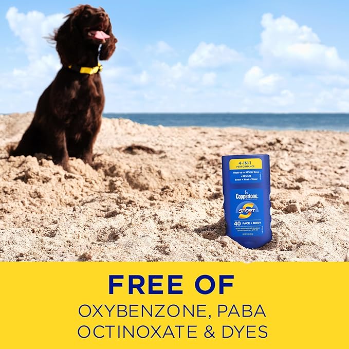 Coppertone Sport Sunscreen Stick SPF 40, Stick Sunscreen for Face and Body, Water Resistant, Travel Size, 1.5 Oz