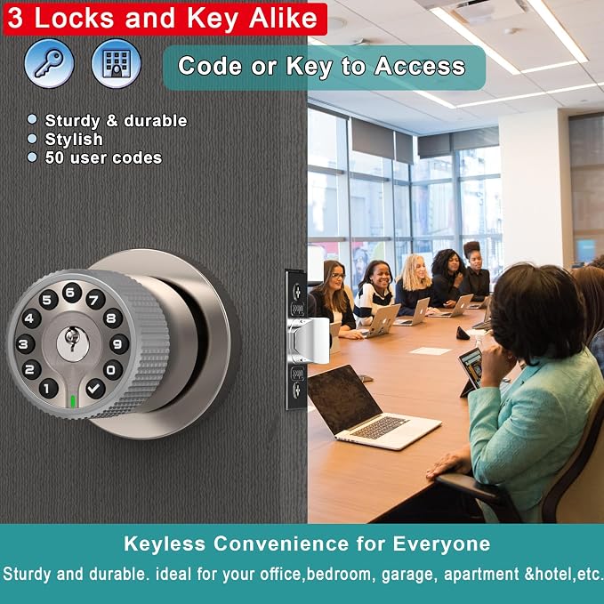 BOTHSTAR Keypad Door Knob with Key,Keyless Entry Door Lock, Code Locks Door Knob, Auto Lock,50 User Code, for Home,Office,Hotel,Bedroom,Garage,Not Deadbolt