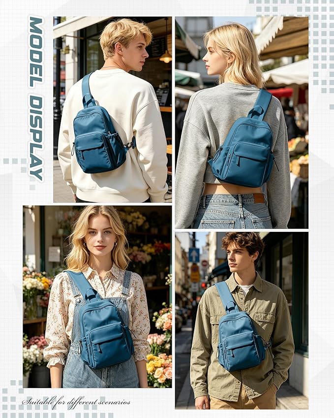 Blue Crossbody Sling Backpacks Sling Bag for Men Women, Small Shoulder Backpack, Anti Theft One Strap Motorcycle Backpack, Mini Tactical Chest Bags Daypack for Casual Travel Hiking Gym Outdoor Sports