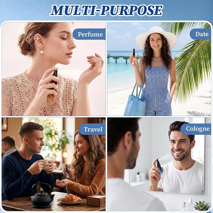 36 Pcs Glass Refillable Perfume Bottle Bulk 10ml Portable Travel Perfume Atomizer Refillable Empty Atomizer Sprayer Small Spray Bottles for Cologne Dispenser(Blue, Blackish Green, Brownish)