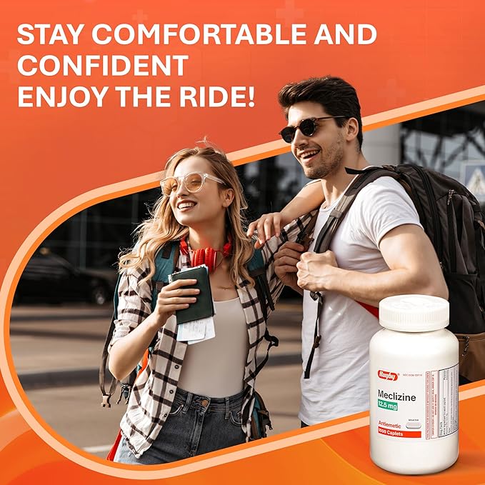 Rugby Meclizine 12.5 mg Antiemetic Caplets for Symptoms Related to Motion Sickness– Travel and Cruise Essentials, 1000 Caplets