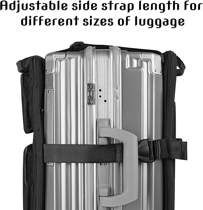 Adjustable Over Luggage Organizer for Hanging Extra Bag, Hands-Free Multi Travel Accessory for Business Trips & Vacations, Fits Most Suitcases & Laptop (Black-2)