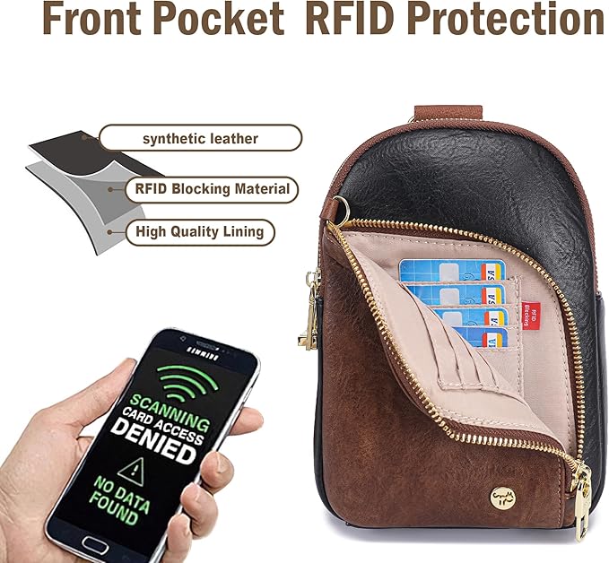 INICAT RFID Blocking Sling Bag, Anti Theft Crossbody Bag for Women Compact Travel Purses Vegan Leather