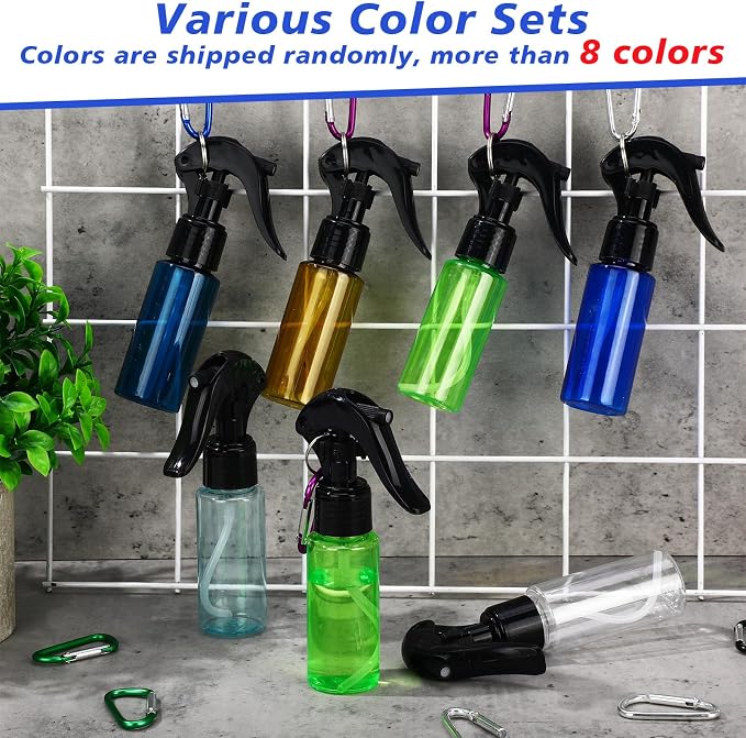 50 Pack 2 Oz Keychain Spray Bottles Refillable Portable Travel Size Plastic Sprayers for Hand Sanitizer, Cleaning, Gardening, Cooking, Holiday Travel Prep(10 Random Colors, Black Nozzle)