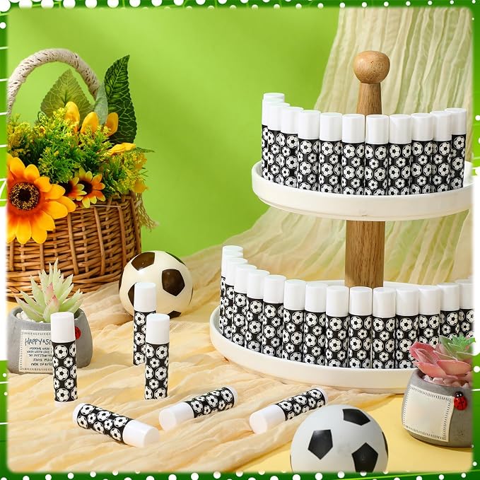 144 Pcs Lip Balm Hand Cream Set Party Favors, Include 36 Lip Balm 36 Moisturizing Hand Cream 36 Bags 36 Cards and Ropes for Accessories Gifts(Black and Green,Soccer)