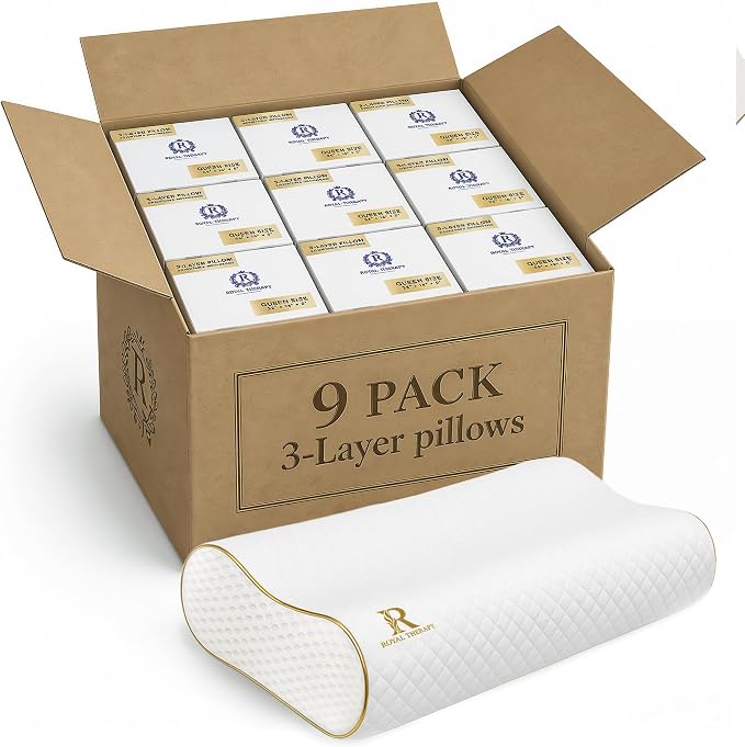Royal Therapy 9-Pack Queen Memory Foam Pillow, Cervical, Queen Contour, Orthopedic Pillow for Neck Support, Neck Pain, Side Sleepers, CertiPUR-US
