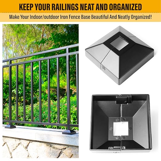 1" Post Base Cover, Split Type Post Skirt, for Indoor/Outdoor Iron Deck Railing, Stair Post Base Decorative Post Covers Skirt (4Pack-Black)