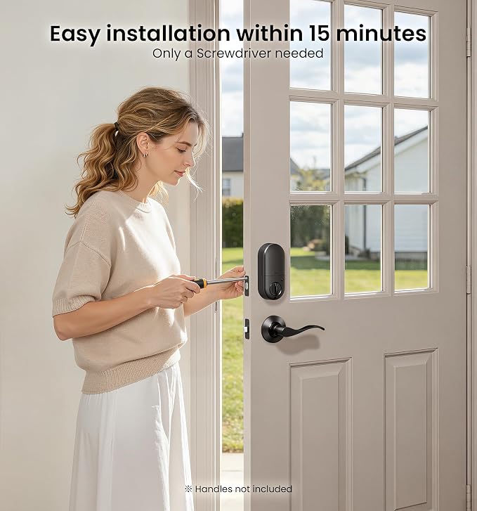 Veise RZ07 Fingerprint Smart Lock, 7-in-1 Smart Locks for Front Door, Keyless Entry Door Lock with App Control & Auto-Lock, Biometric Electronic Touchscreen Keypad Deadbolt, Matte Black