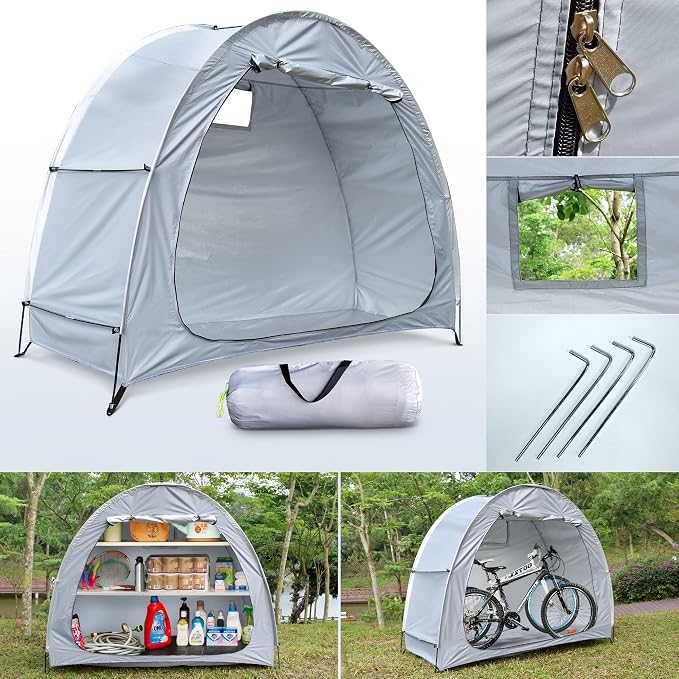 Bike Cover Storage Heavy Duty Storage Tent Outdoor Portable Bicycle Tent PU4000 Waterproof Cloth Durable 210D Oxford Fabric,Protect Against Wind, Rain, Snow, Dust W/Travel Bag