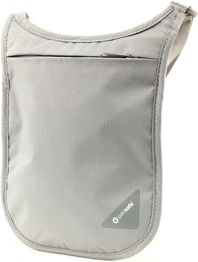 Pacsafe Coversafe V75 Anti-Theft RFID Blocking Passport Holder & Neck Pouch/Wallet - Fits up to Four Passports (or iPhone X) plus Credit Cards, for Women & Men (Neutral Grey)