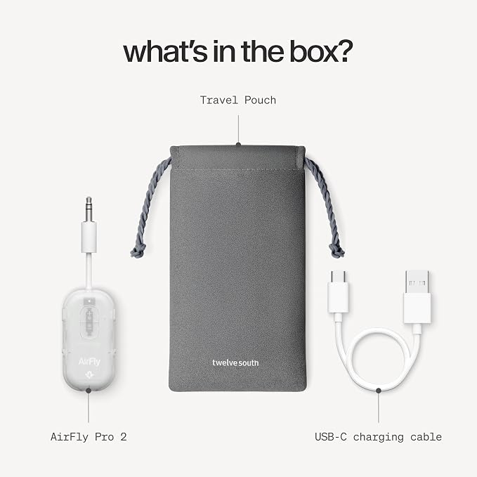 AirFly Pro 2 – Bluetooth Adapter for Airplane, Pair 2 AirPods or Wireless Headphones – 3.5mm AUX Bluetooth Transmitter for Cars, Boats, Treadmills, TVs– Airplane Travel Essentials, Glacial White