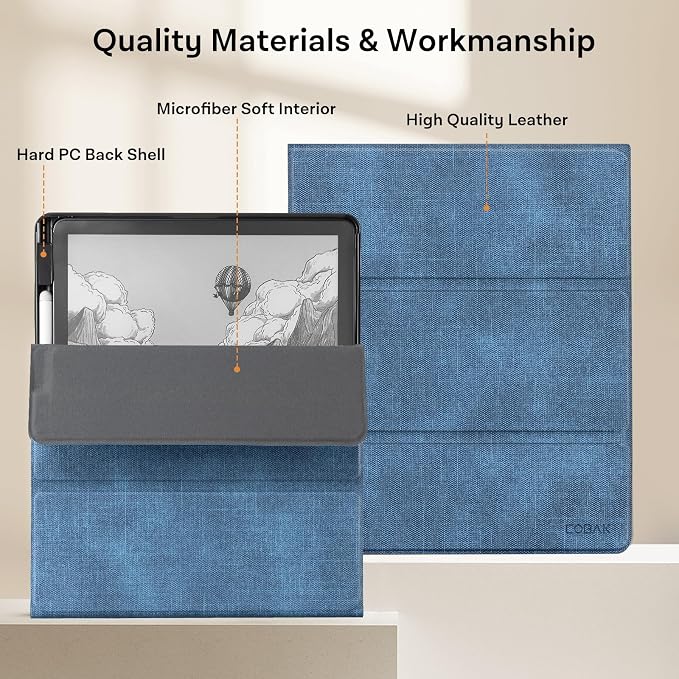 CoBak Case for 11" Kindle Scribe 3rd Generation 2025, Kindle Scribe Colorsoft with Two Viewing Angles - All New PU Leather Cover with Auto Sleep Wake, Pen Holder. Sandy Beige