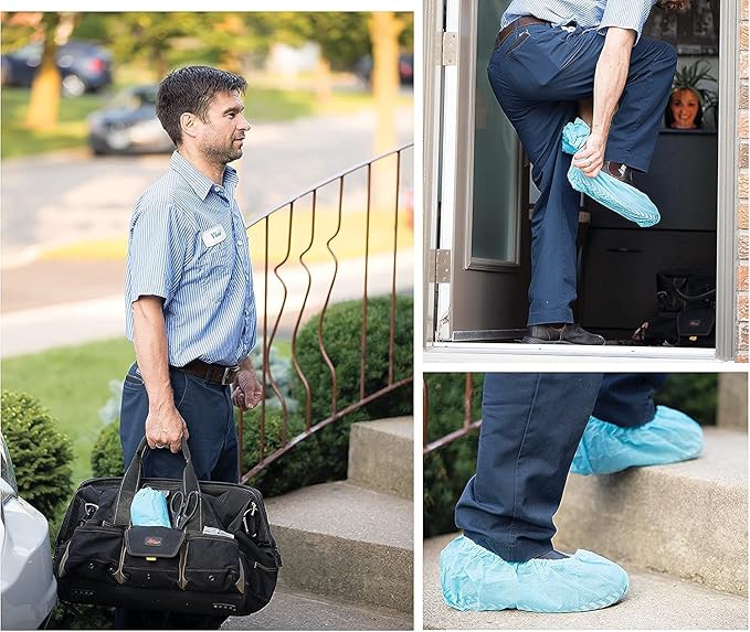 G & F Products Disposable Shoe Covers, Slip-Resistant Booties, Heavy-Duty, Waterproof, Elastic Band, Non-Slip Silicone Sole, Reusable, Protects Floors, Blue, 11 Us Men & 13 Us Women, 200 Pieces
