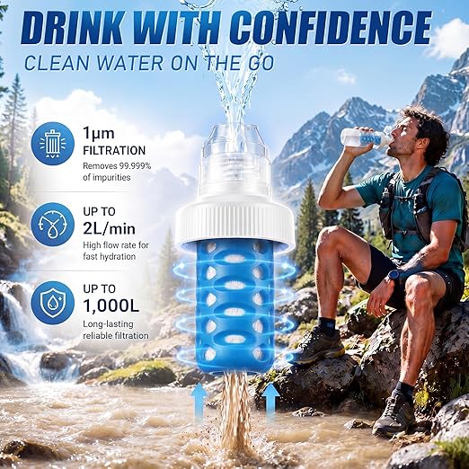 Hushee 1 Pcs Water Filter Cartridge Replacement Compatible with Katadyn BeFree Soft Bottles, 42 mm Caps, Perfect for Hiking, Running, Backpacking, Endurance Sports