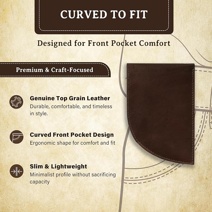 ROGUE WALLET Genuine Leather Wallets for Men – Minimalist, Classic Curved Slim Front Pocket w/ 3 Card Slots, Plastic ID Card Slot & Full Billfold Section – Perfect Gifts for Men (Brown)