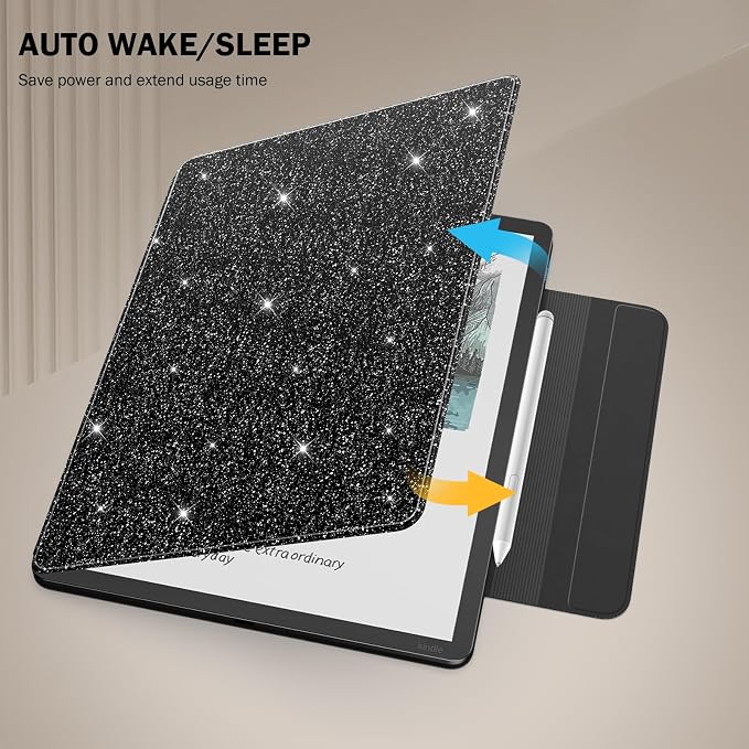 MoKo Magnetic Case for All-New 11" Kindle Scribe 2025(3rd Generation) & Kindle Scribe Colorsoft 2025(1st Gen) - Slim Folio Premium PU Leather Cover with Pen Clasp & Auto Sleep Wake, Black & Glitter
