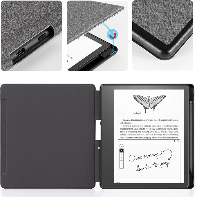 CoBak Case for Kindle Scribe - All New PU Leather Cover with Auto Sleep Wake Feature for Kindle Scribe 10.2" 2022 & 2024 Released with Pen Holder,Gray