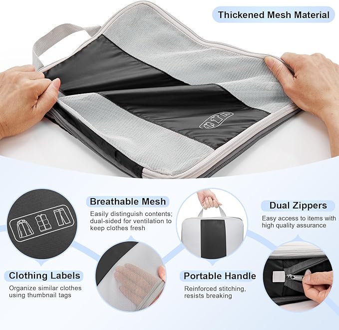 10 Set Compression Packing Cubes for Travel Essentials,Compressible Expandable Packing Cubes for Suitcase,OlarHike Luggage Garment Bags for Travel,Handy Helper for Organizing Clothes(Black)