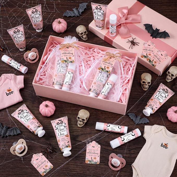 24 Sets Halloween Little Boo Baby Shower Hand Cream and Lip Balm Gift Halloween Coquette Baby Shower Party Favors Travel Size Hand Lotion Lip Balm Bulk Halloweens Newborn Party for Guest Kids