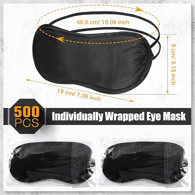 Tarpop 200 Pcs Eye Mask Sleeping Blindfold Eye Cover with Adjustable Strap for Games Party Team Building Travel Individually Wrapped Sleep Mask for Women Men (Black)